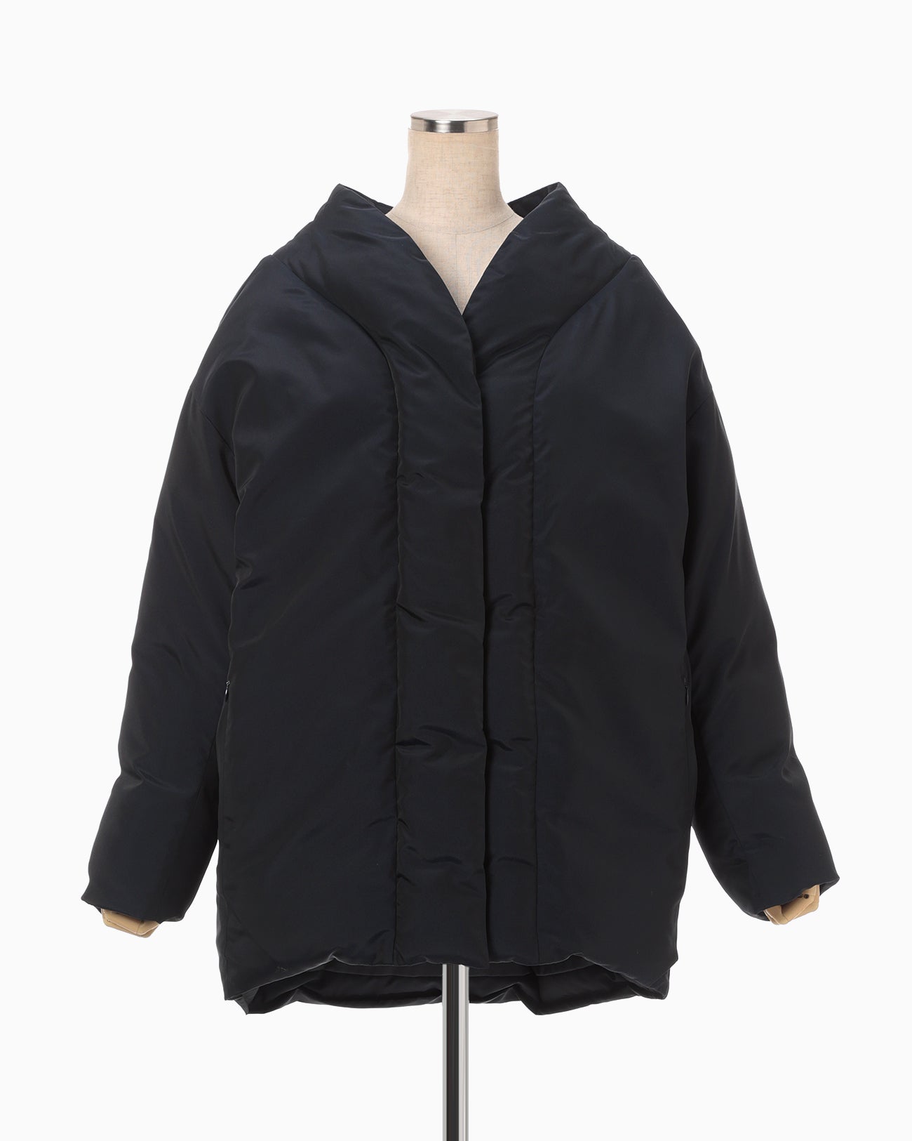 Silk Nylon Rounded Down Jacket - navy