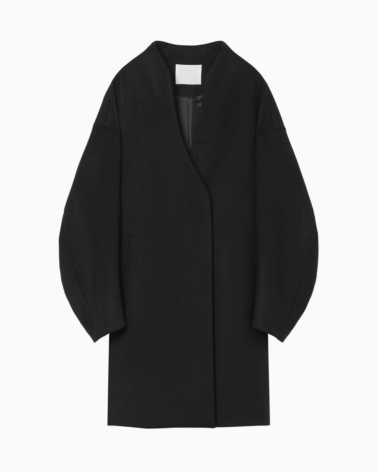 Wool Cashmere Middle Length Collarless Coat - black