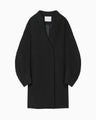 Wool Cashmere Middle Length Collarless Coat - black