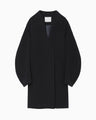 Wool Cashmere Middle Length Collarless Coat - navy