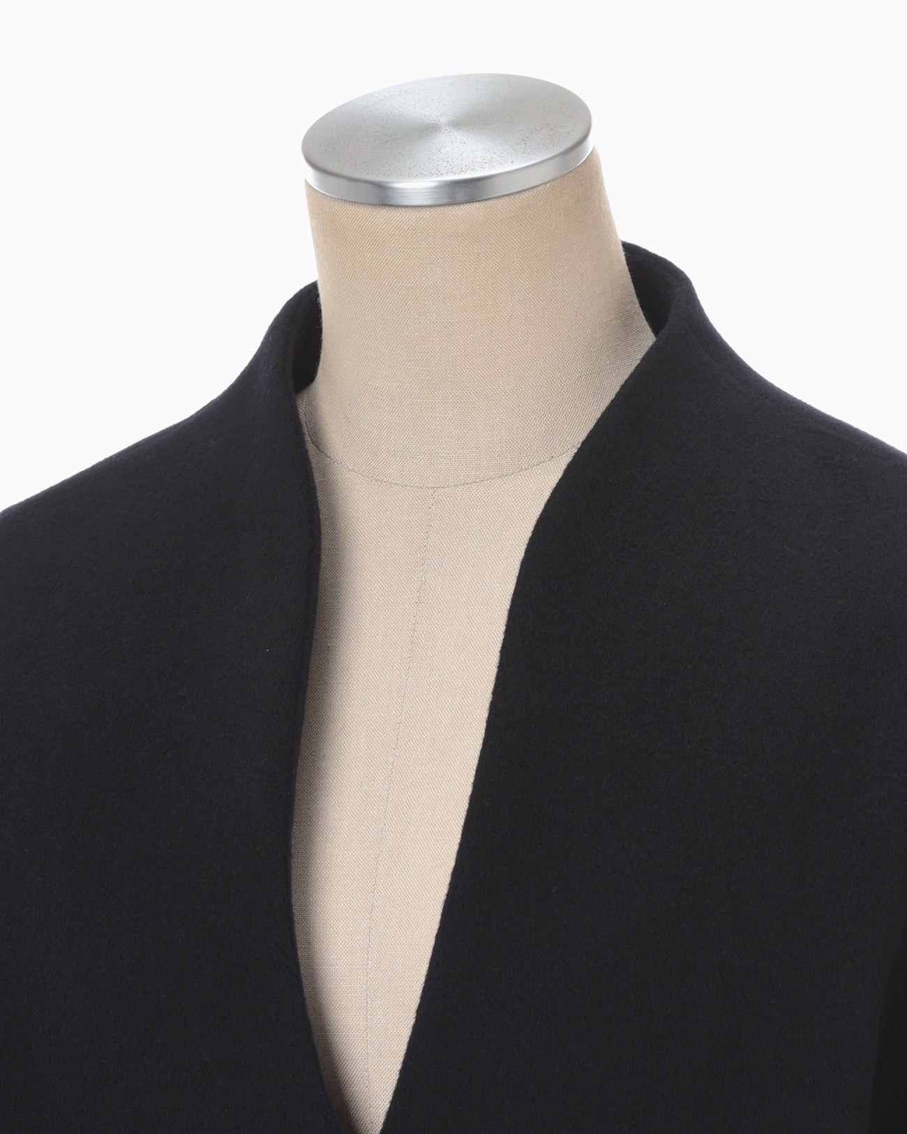 Wool Cashmere Middle Length Collarless Coat - navy