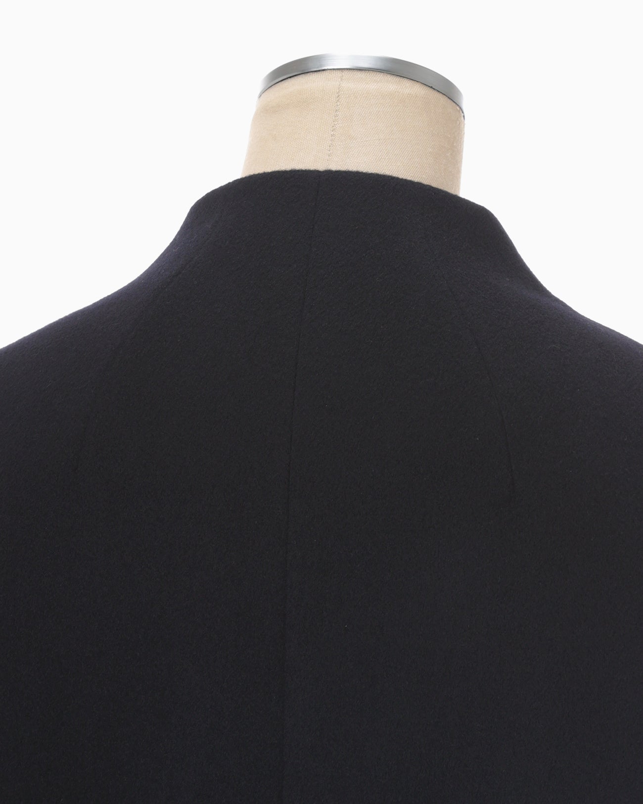 Wool Cashmere Middle Length Collarless Coat - navy