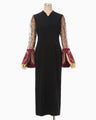 Acetate Polyester Floral Lace-Sleeve Dress - black