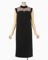 Acetate Polyester Floral Lace-Collar Sleeveless Dress - black