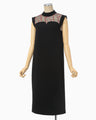 Acetate Polyester Floral Lace-Collar Sleeveless Dress - black