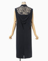 Acetate Polyester Floral Lace-Collar Sleeveless Dress - navy