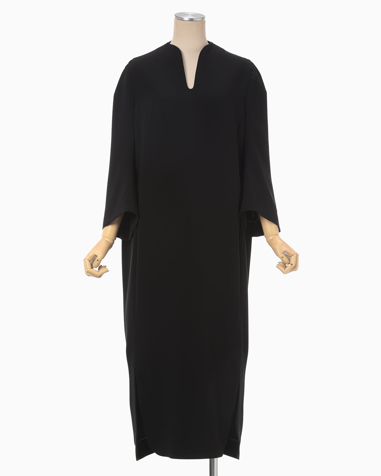 Acetate Polyester V-Neck Dress - black