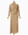 Floral Jacquard Draped Dress - beige