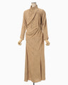 Floral Jacquard Draped Dress - beige