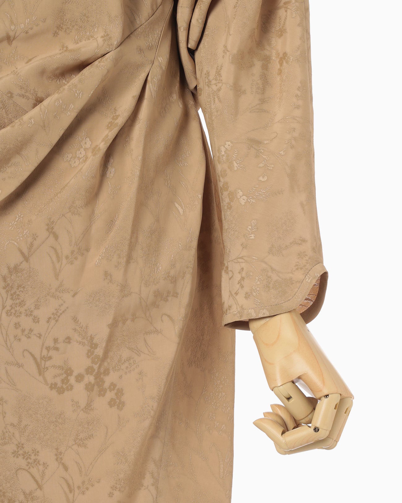 Floral Jacquard Draped Dress - beige