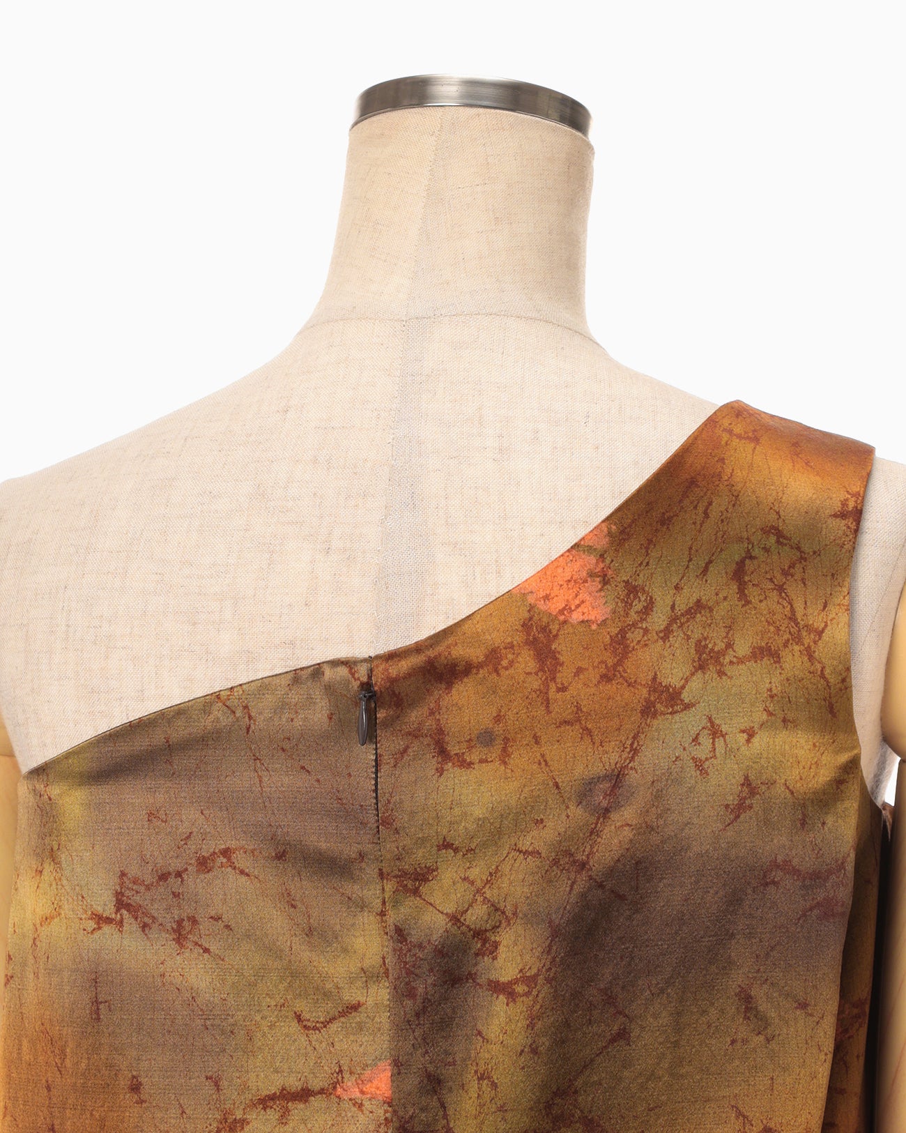 Silk Wool Satin Hand Painted One Shoulder Dress - brown