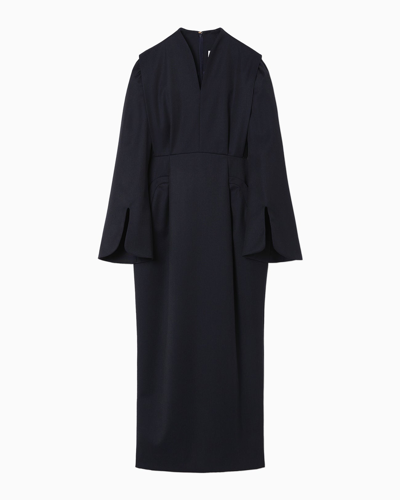 Light Wool Max Gabadine V-Neck Dress - navy