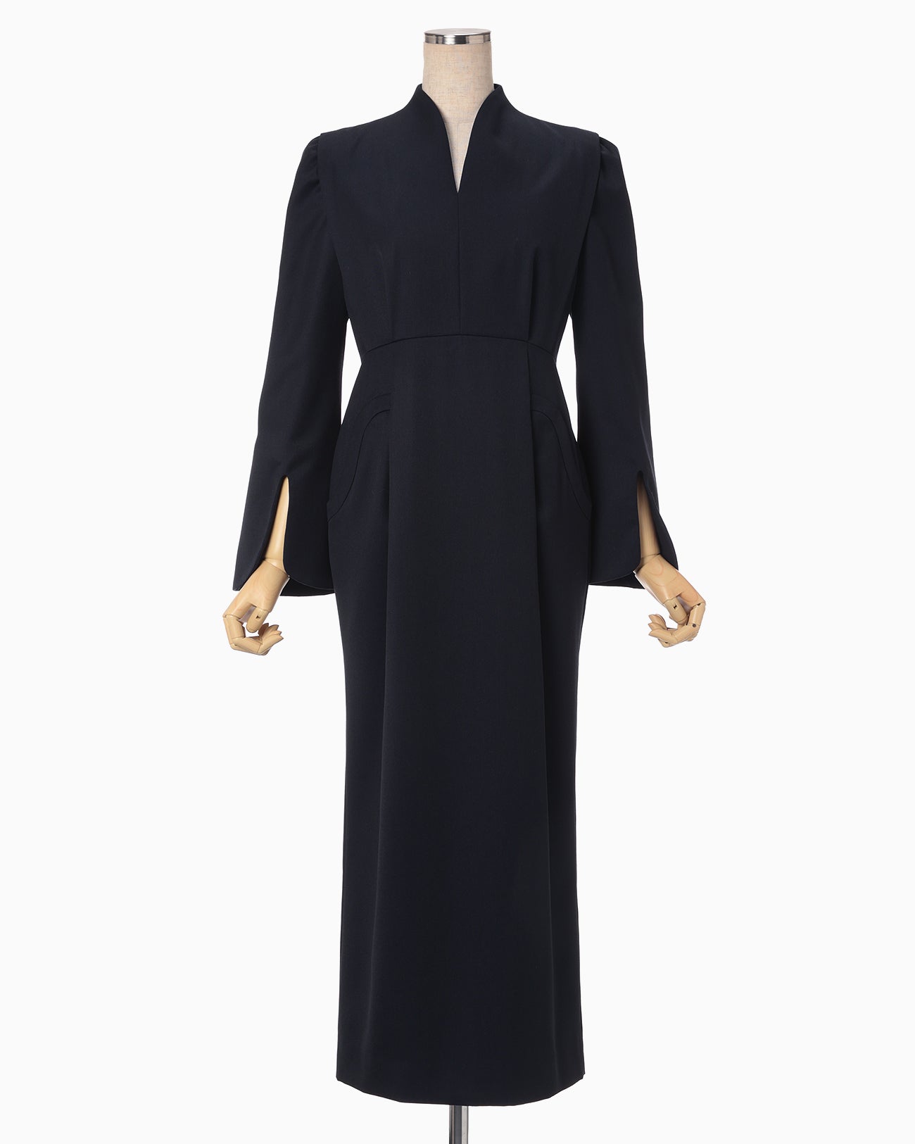 Light Wool Max Gabadine V-Neck Dress - navy