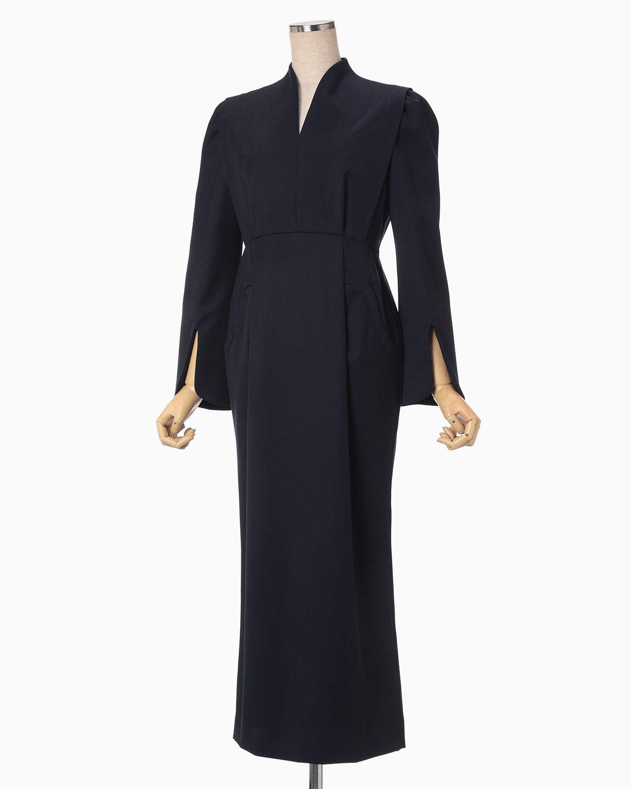 Light Wool Max Gabadine V-Neck Dress - navy