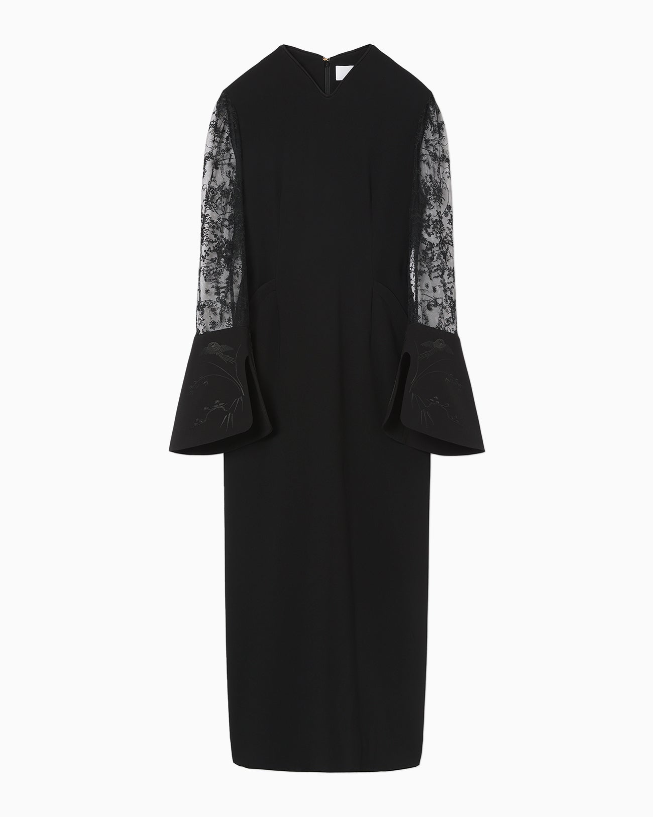 Acetate Polyester Floral Lace-Sleeve Dress - black × black