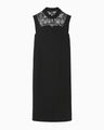 Acetate Polyester Floral Lace-Collar Sleeveless Dress - black × black