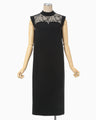 Acetate Polyester Floral Lace-Collar Sleeveless Dress - black × black