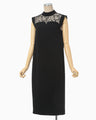 Acetate Polyester Floral Lace-Collar Sleeveless Dress - black × black