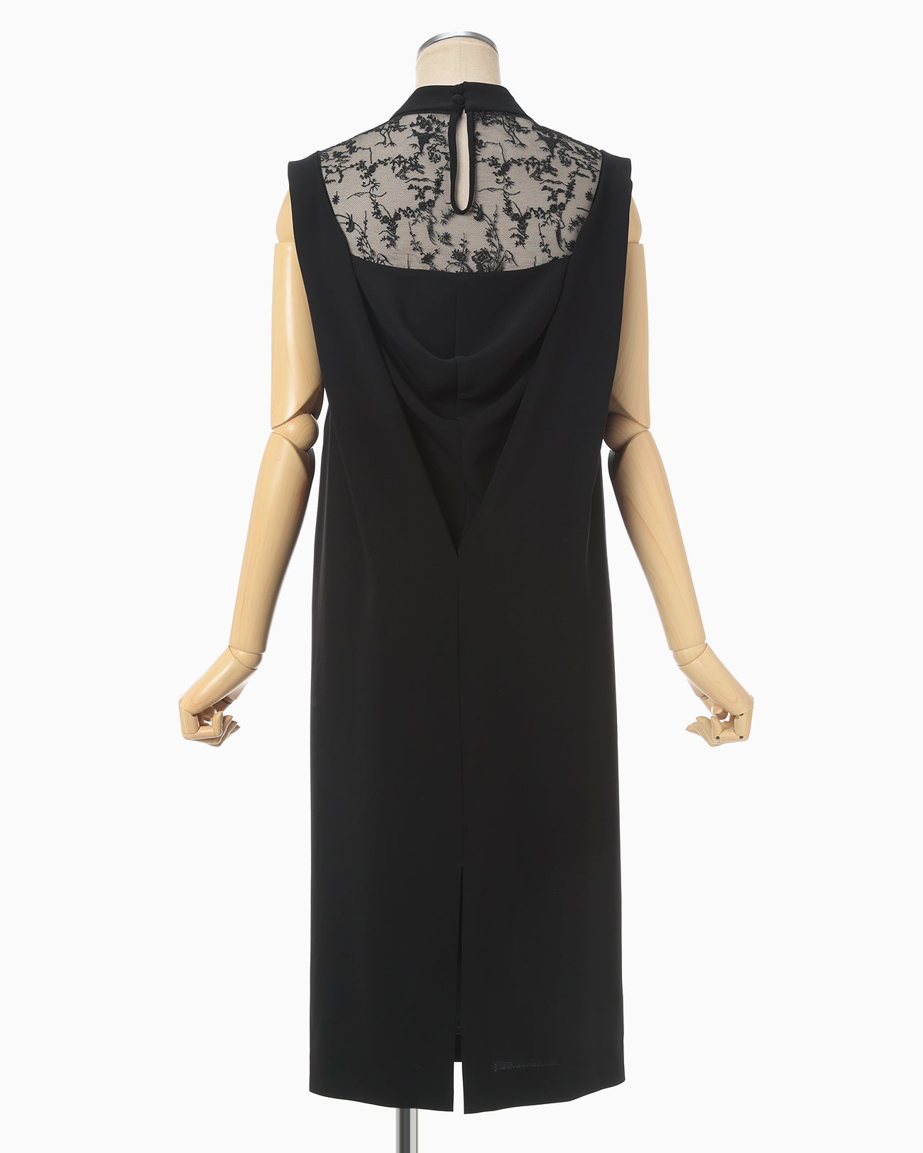 Acetate Polyester Floral Lace-Collar Sleeveless Dress - black × black