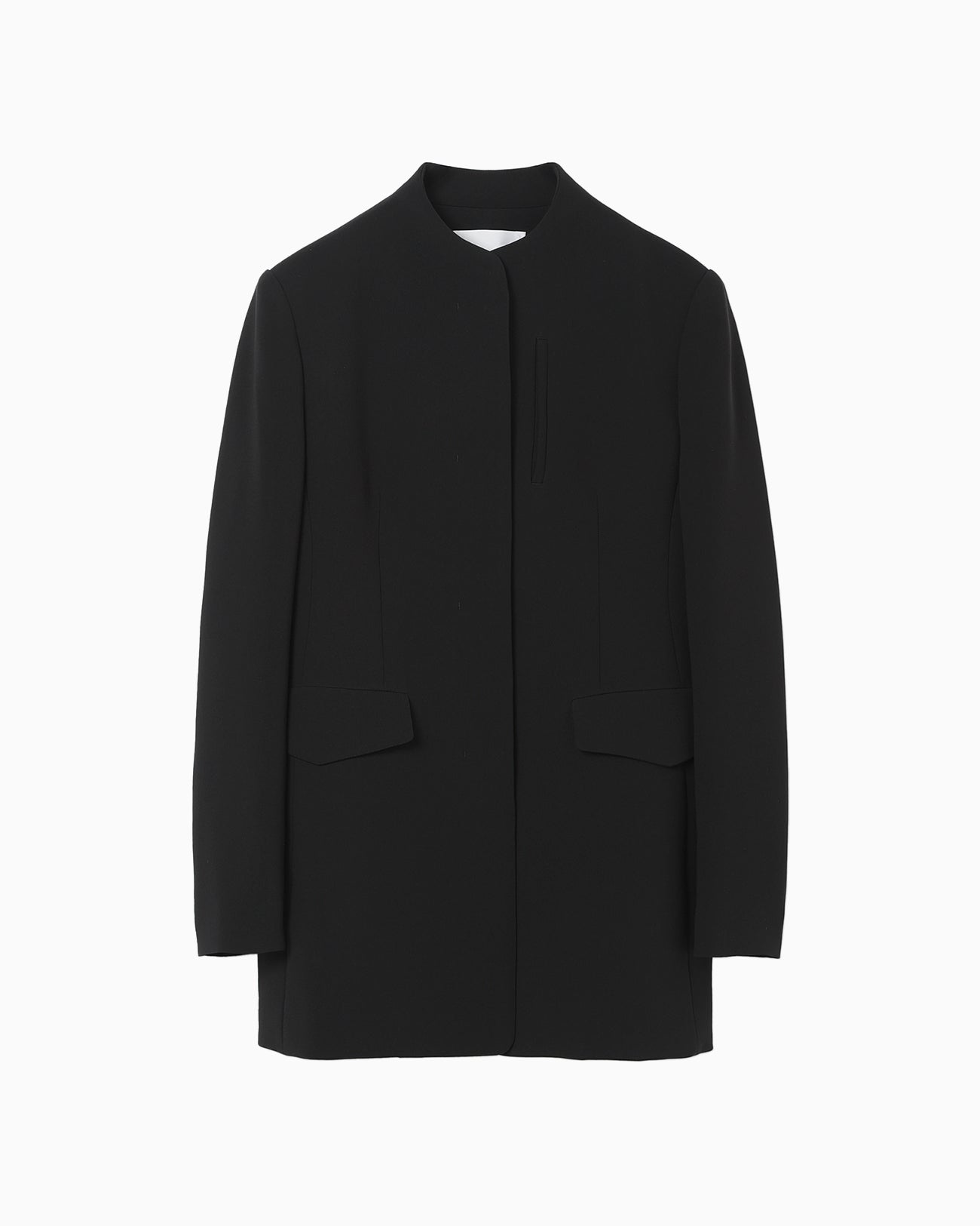 Acetate Polyester Mao Collar Jacket - black