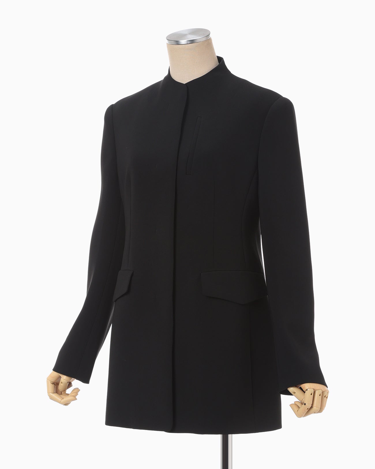 Acetate Polyester Mao Collar Jacket - black