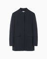 Acetate Polyester Mao Collar Jacket - navy