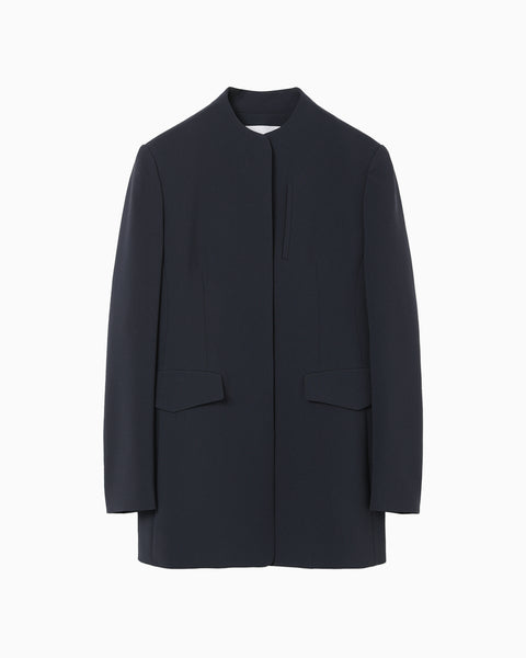 Acetate Polyester Mao Collar Jacket - navy