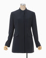 Acetate Polyester Mao Collar Jacket - navy