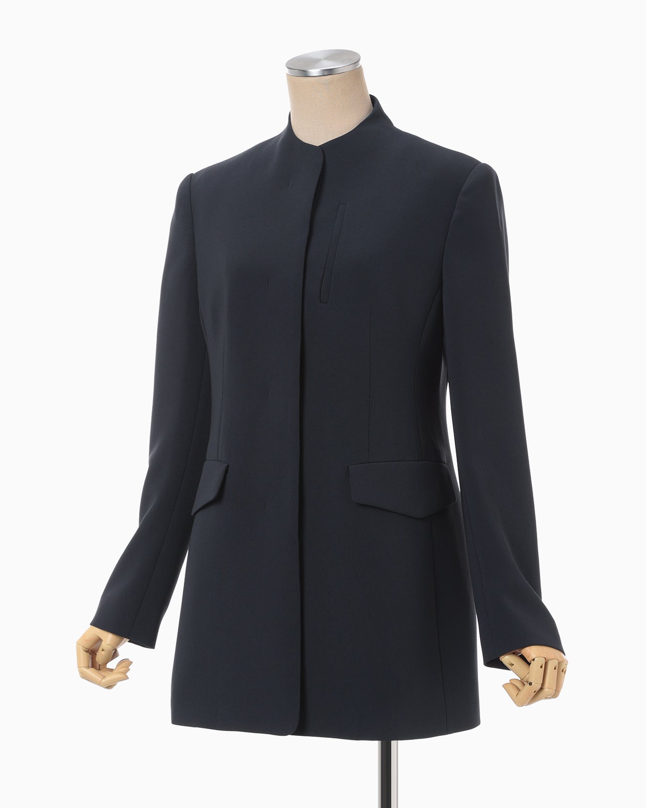 Acetate Polyester Mao Collar Jacket - navy