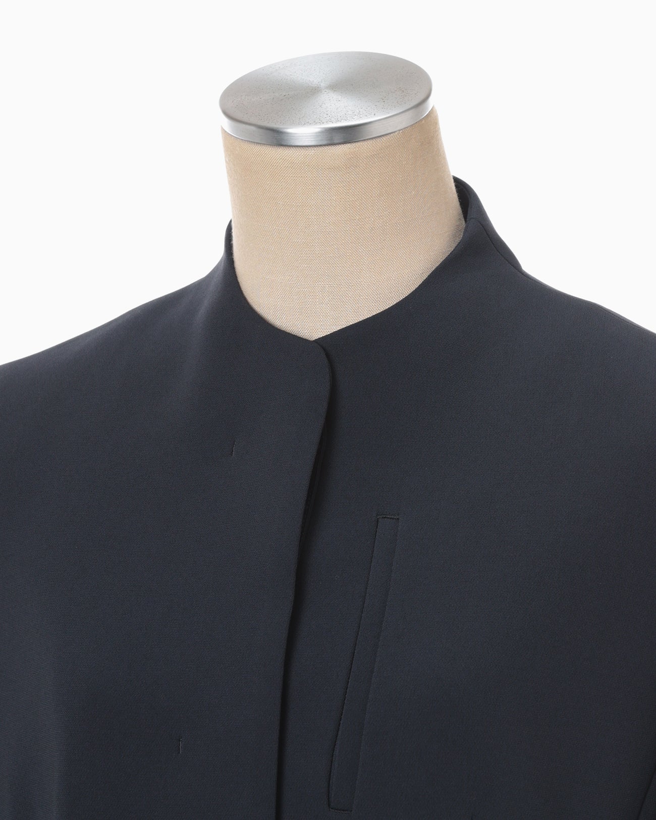 Acetate Polyester Mao Collar Jacket - navy