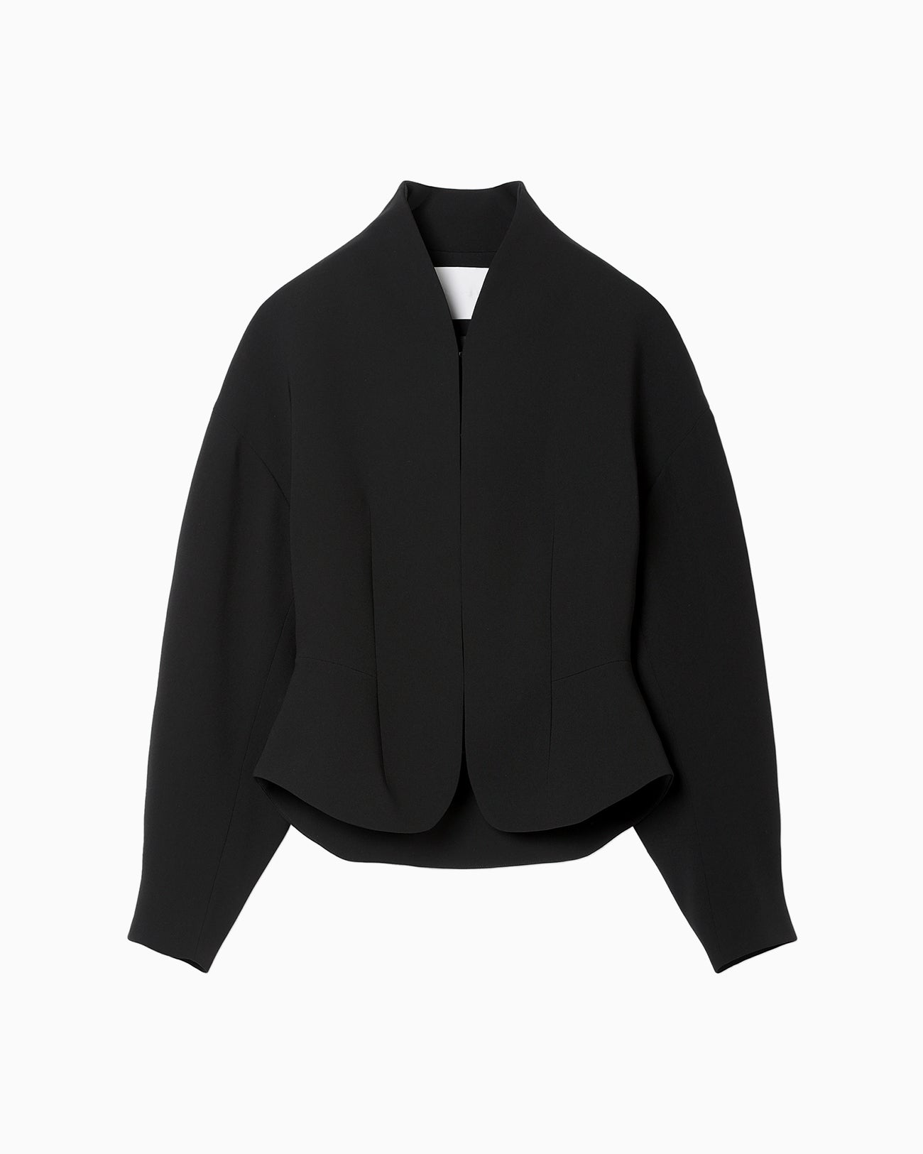 Acetate Polyester Collarless Short Jacket - black