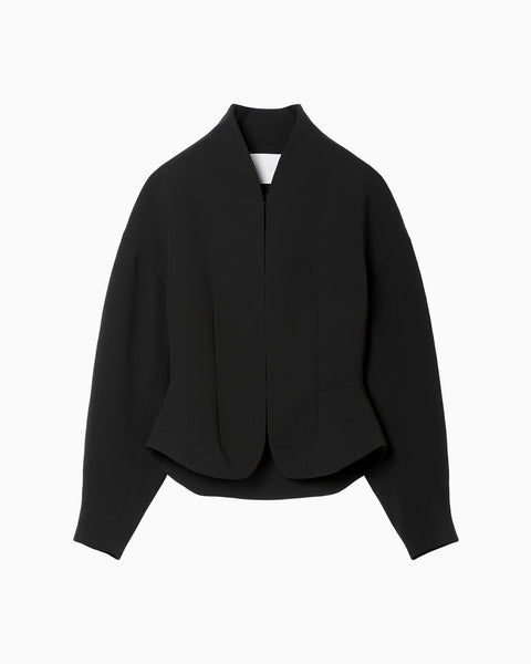 Acetate Polyester Collarless Short Jacket - black