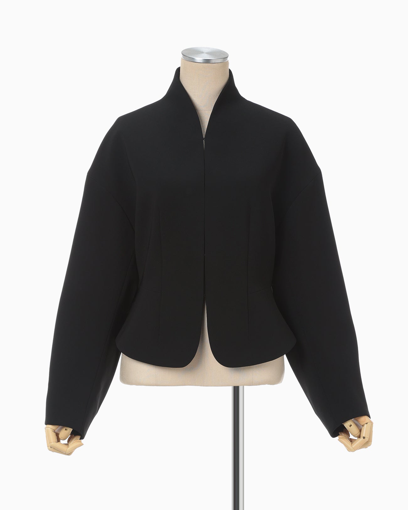 Acetate Polyester Collarless Short Jacket - black