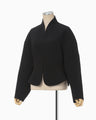 Acetate Polyester Collarless Short Jacket - black