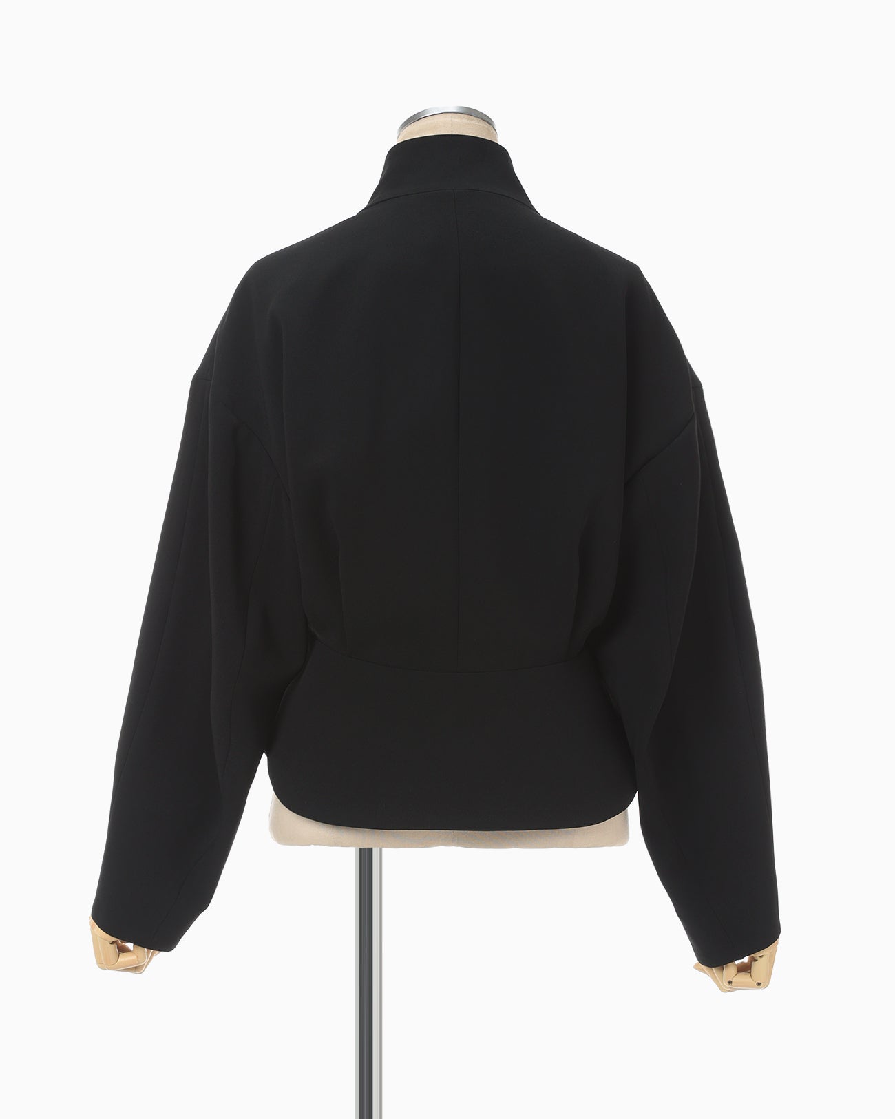 Acetate Polyester Collarless Short Jacket - black