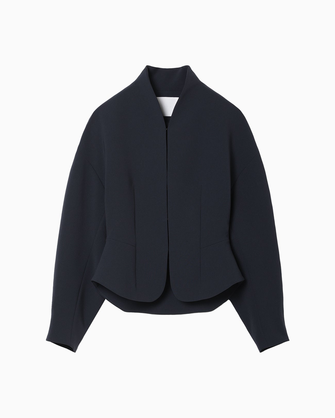 Acetate Polyester Collarless Short Jacket - navy