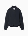 Acetate Polyester Collarless Short Jacket - navy