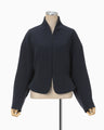 Acetate Polyester Collarless Short Jacket - navy