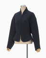 Acetate Polyester Collarless Short Jacket - navy