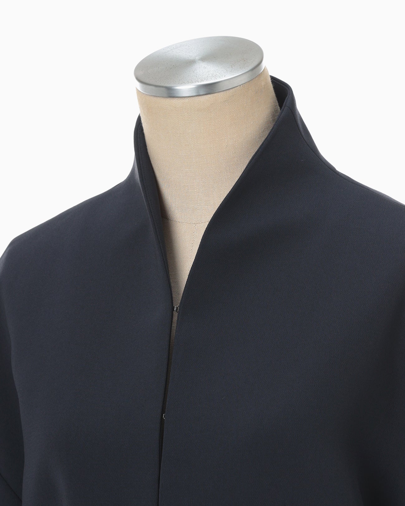 Acetate Polyester Collarless Short Jacket - navy