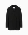 Acetate Polyester Collarless Double Breasted Suit Jacket - black