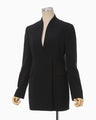 Acetate Polyester Collarless Double Breasted Suit Jacket - black