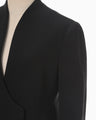 Acetate Polyester Collarless Double Breasted Suit Jacket - black