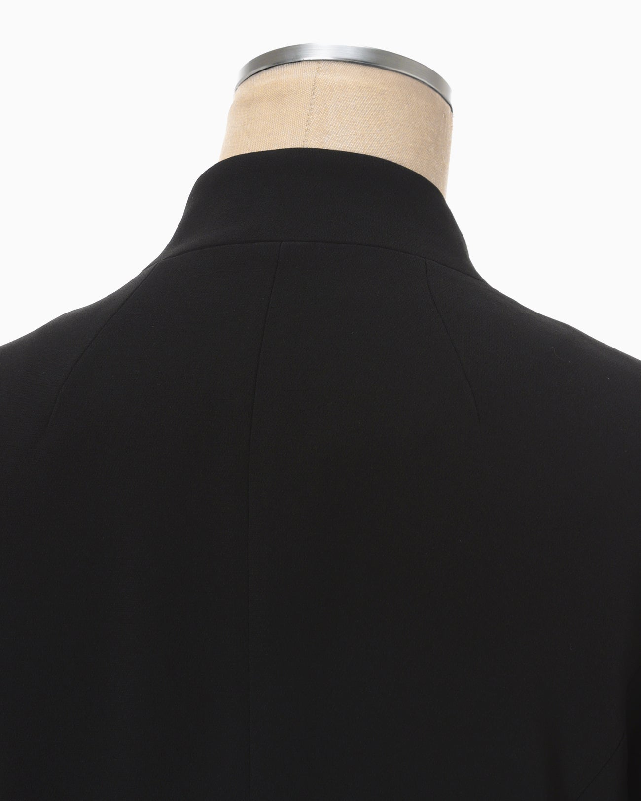 Acetate Polyester Collarless Double Breasted Suit Jacket - black