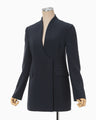 Acetate Polyester Collarless Double Breasted Suit Jacket - navy