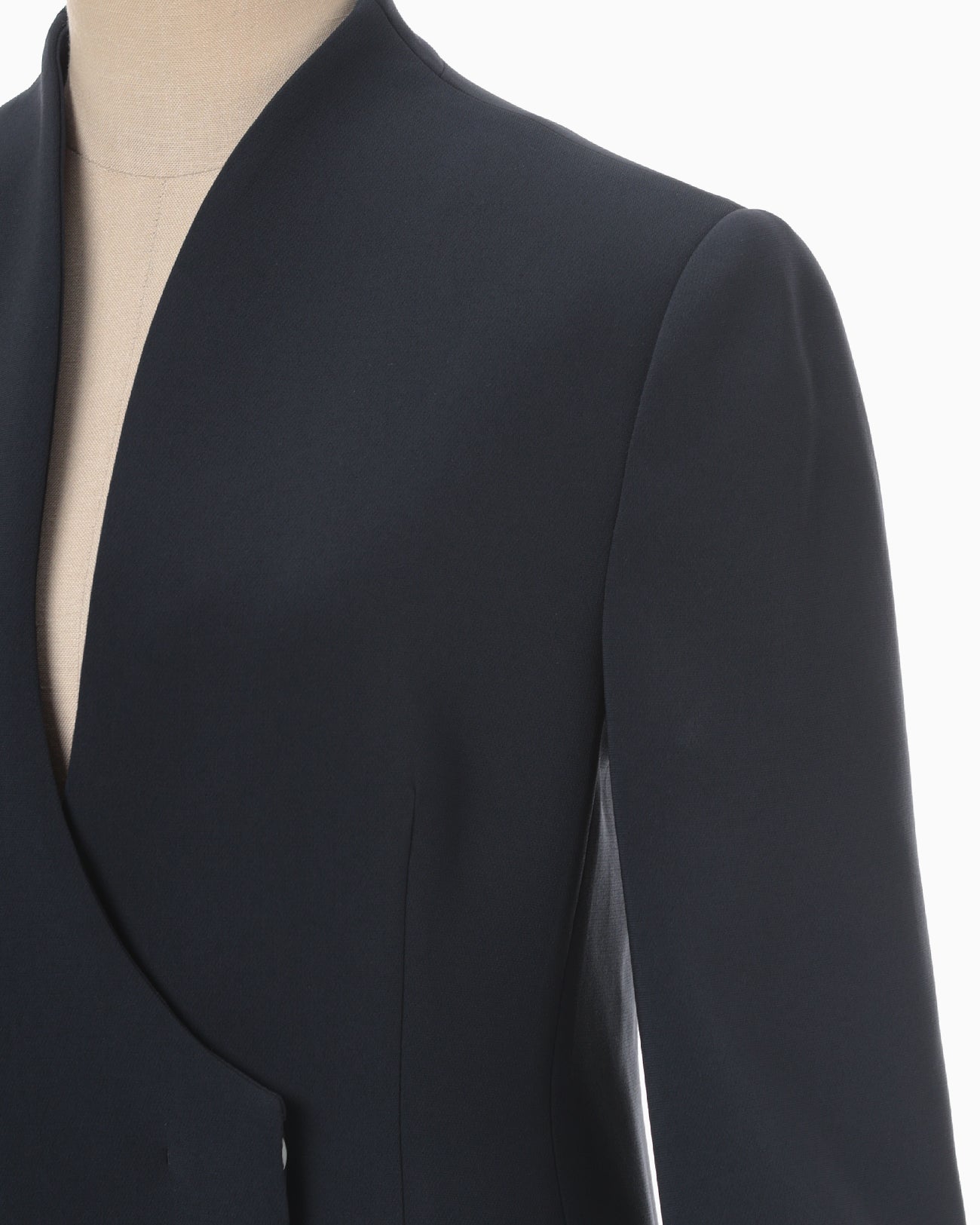 Acetate Polyester Collarless Double Breasted Suit Jacket - navy