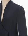 Acetate Polyester Collarless Double Breasted Suit Jacket - navy