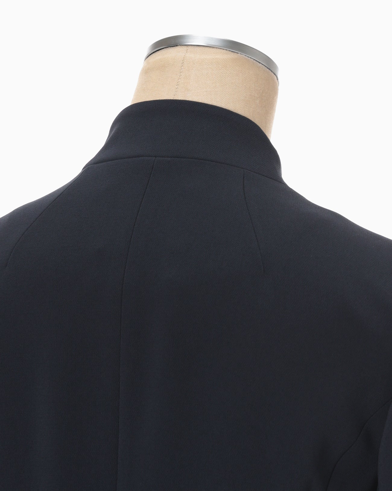 Acetate Polyester Collarless Double Breasted Suit Jacket - navy