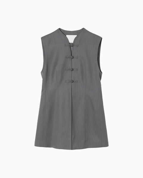 Light Wool Max Gabadine Mao Collar Vest - grey