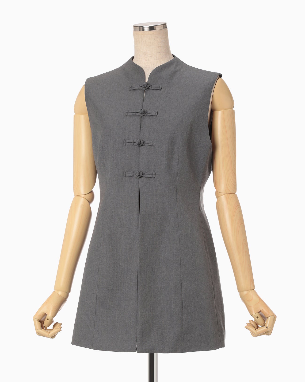 Light Wool Max Gabadine Mao Collar Vest - grey